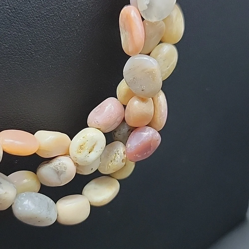 830 Cts Natural Pink Australian Opal Beads Single Braid Strand Necklace Gemstone